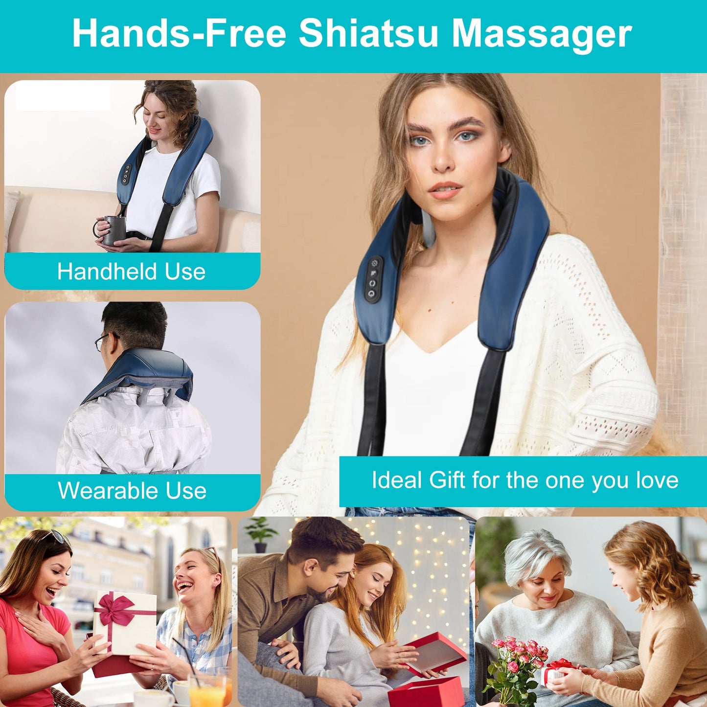 Electric Neck & Shoulder Shiatsu Massager — Infrared Heat, 3 Modes