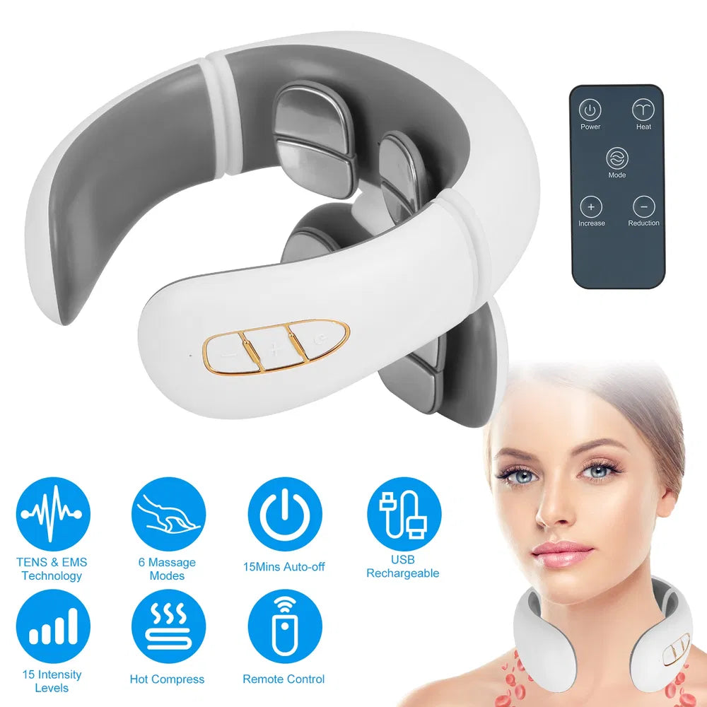 EMS Cordless Neck Massager with Heat — 6 Modes, 20 Intensity Levels