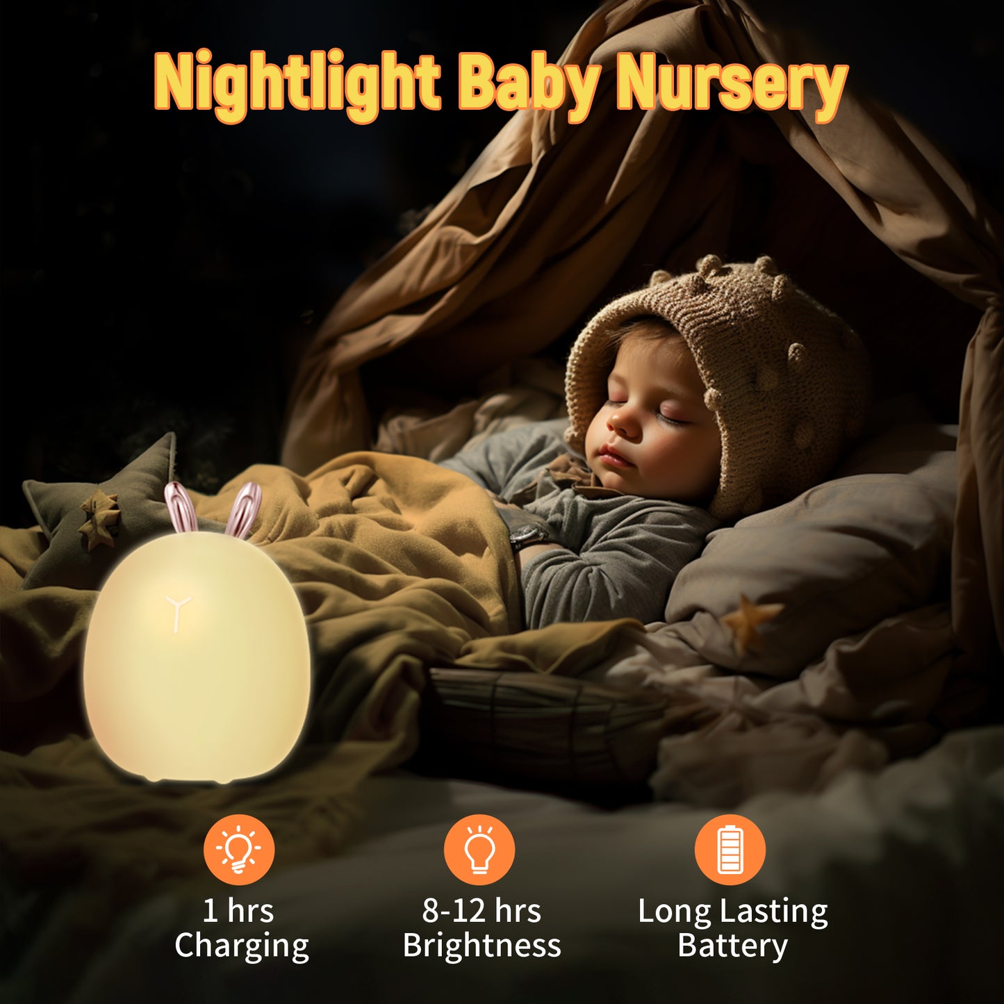 Silicone Night Light — Touch Clap Ambient Light, Adjustable Brightness