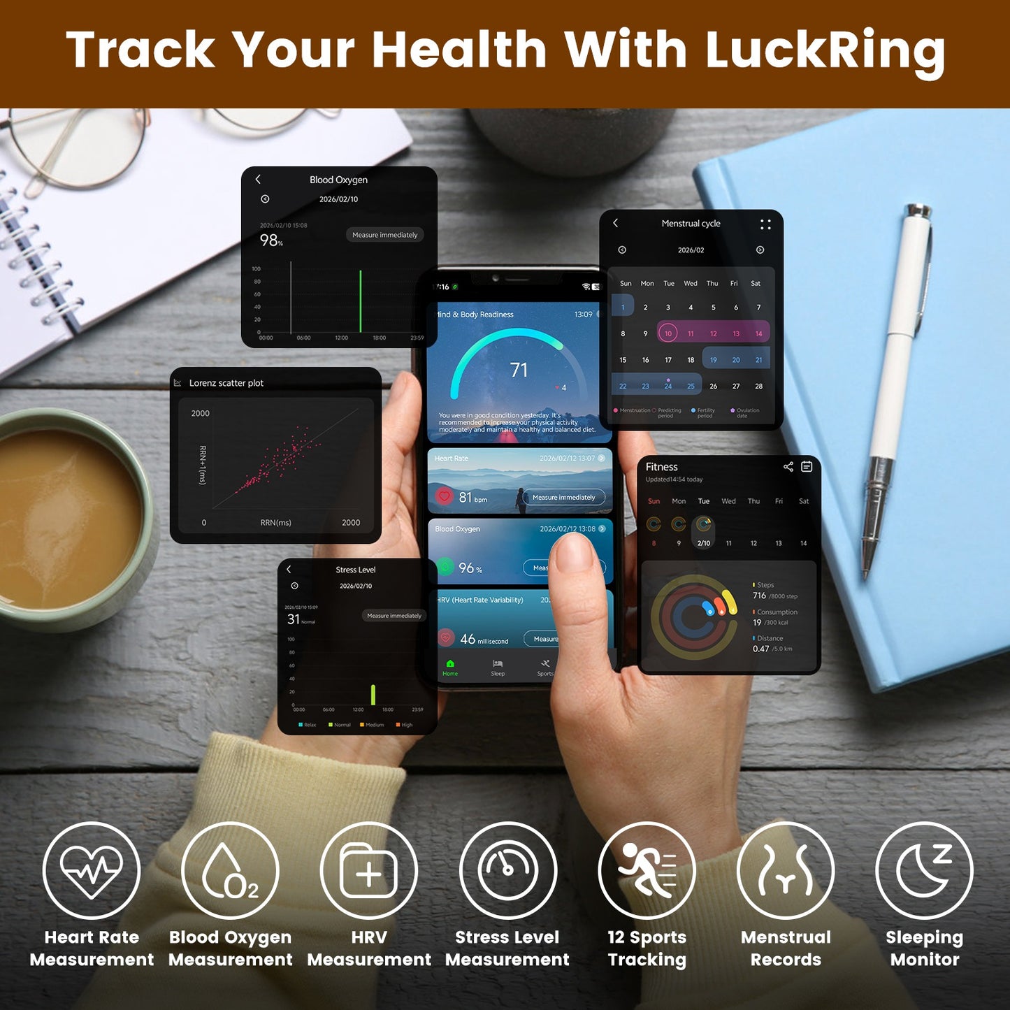 Smart Health Ring Tracker — Sleep, HRV, Stress, Heart Rate Monitor