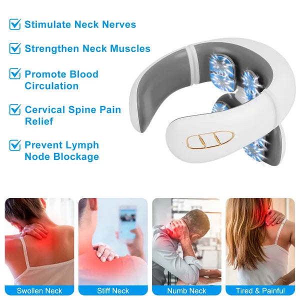 EMS Cordless Neck Massager with Heat — 6 Modes, 20 Intensity Levels