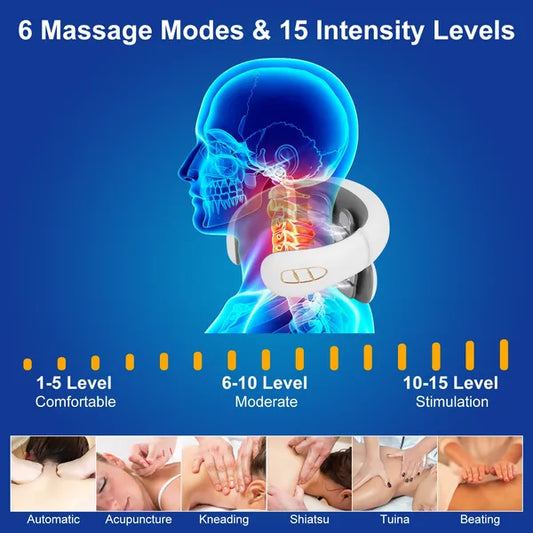 EMS Cordless Neck Massager with Heat — 6 Modes, 20 Intensity Levels