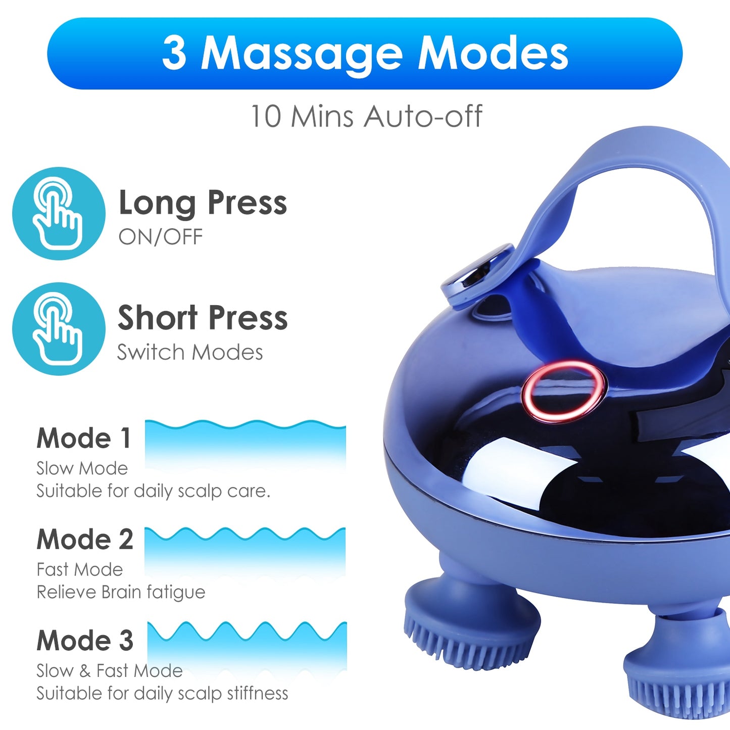Electric Scalp Massager — Red Light Technology, IPX7 Waterproof, 3 Modes