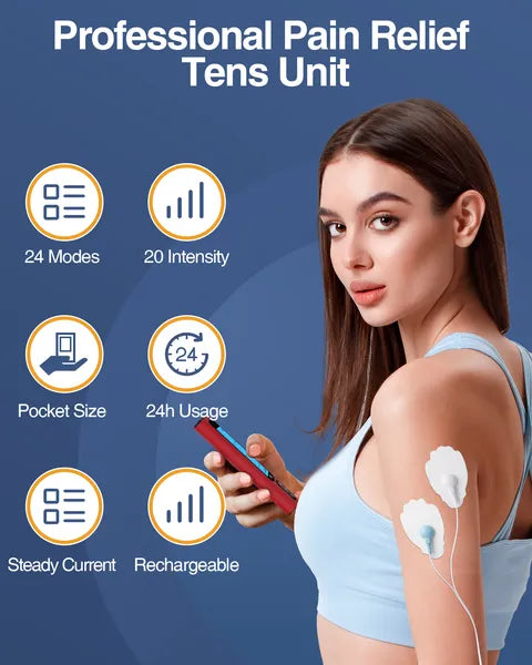 24-Mode TENS Unit Muscle Stimulator — Rechargeable, 8 Electrode Pads