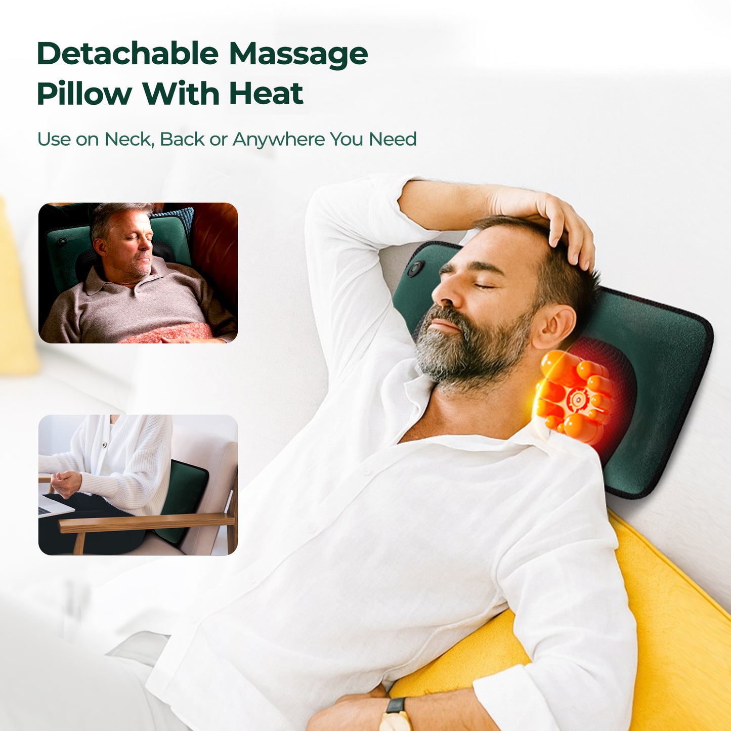 Foldable Neck Massage Pillow with Heat — Remote Control, Multi-Mode Relaxation