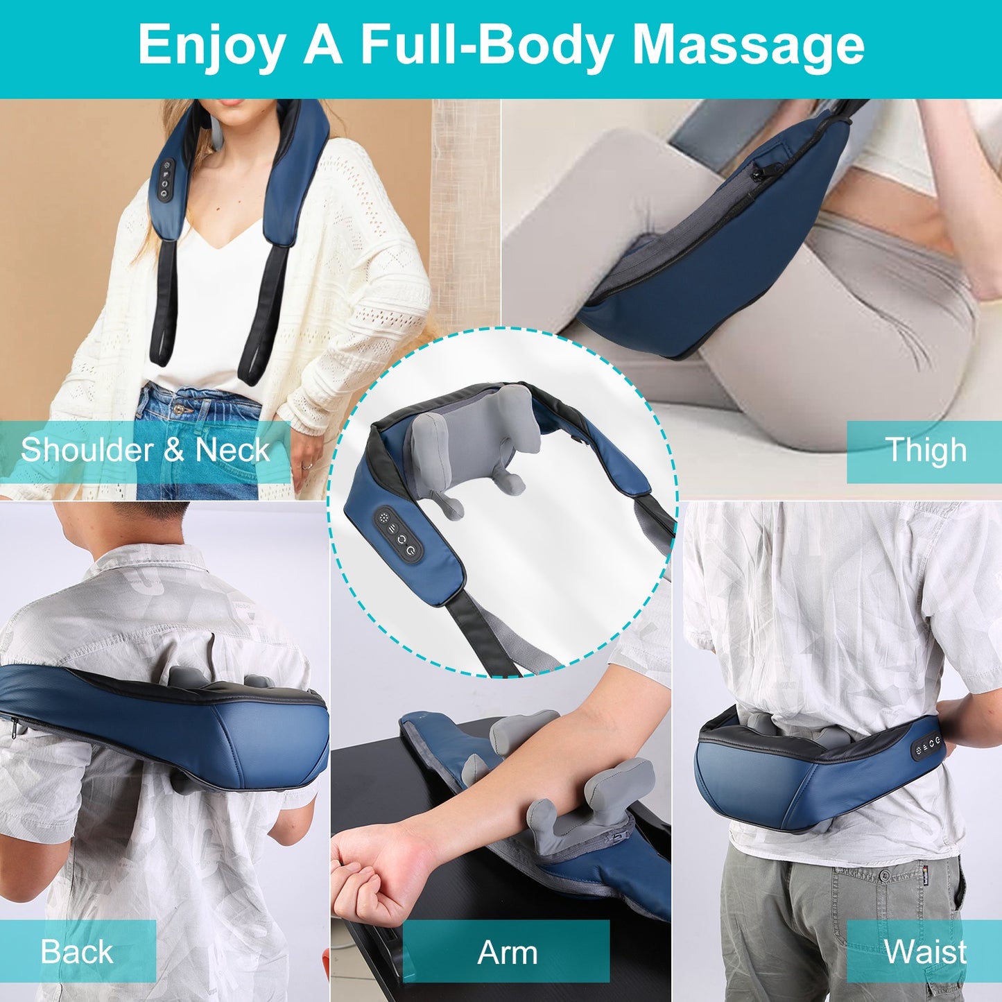 Electric Neck & Shoulder Shiatsu Massager — Infrared Heat, 3 Modes