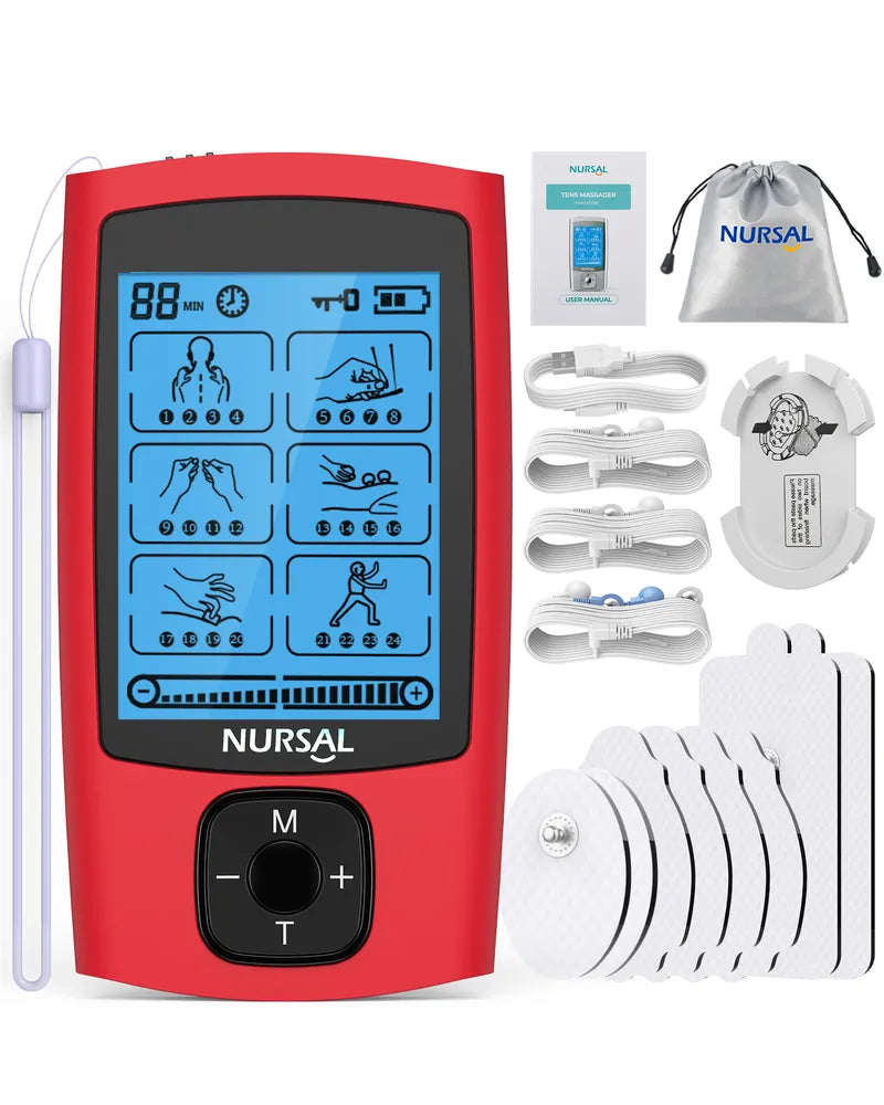 24-Mode TENS Unit Muscle Stimulator — Rechargeable, 8 Electrode Pads