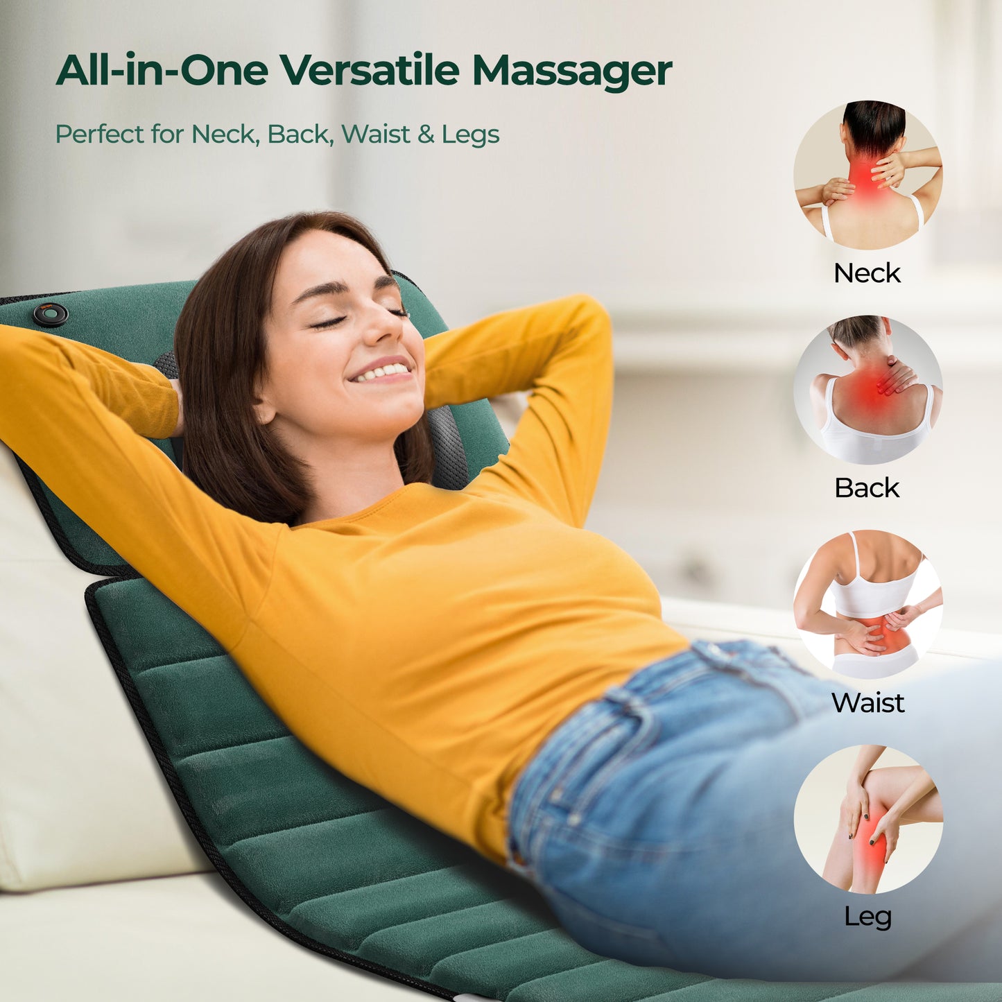 Foldable Neck Massage Pillow with Heat — Remote Control, Multi-Mode Relaxation