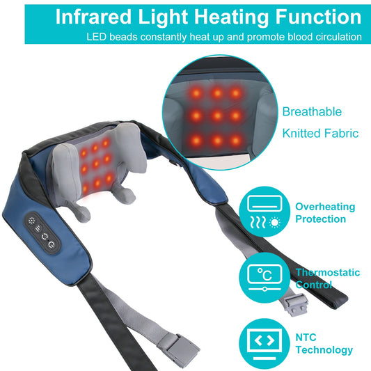 Electric Neck & Shoulder Shiatsu Massager — Infrared Heat, 3 Modes