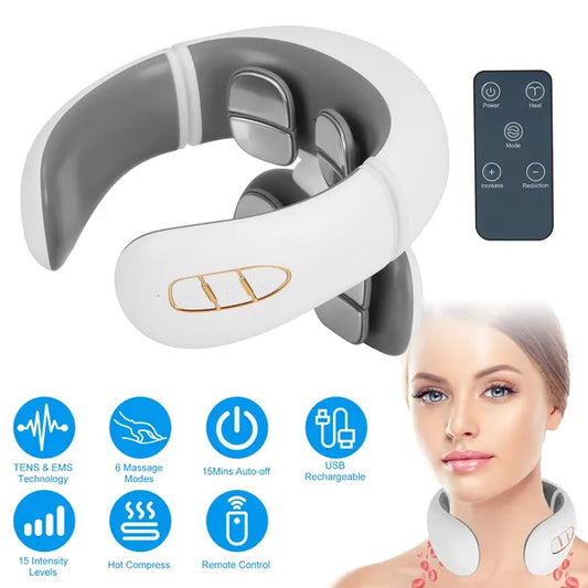 EMS Cordless Neck Massager with Heat — 6 Modes, 20 Intensity Levels