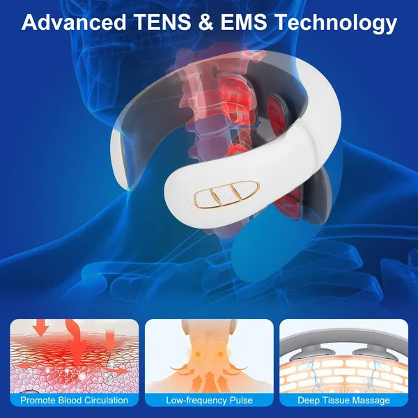 EMS Cordless Neck Massager with Heat — 6 Modes, 20 Intensity Levels