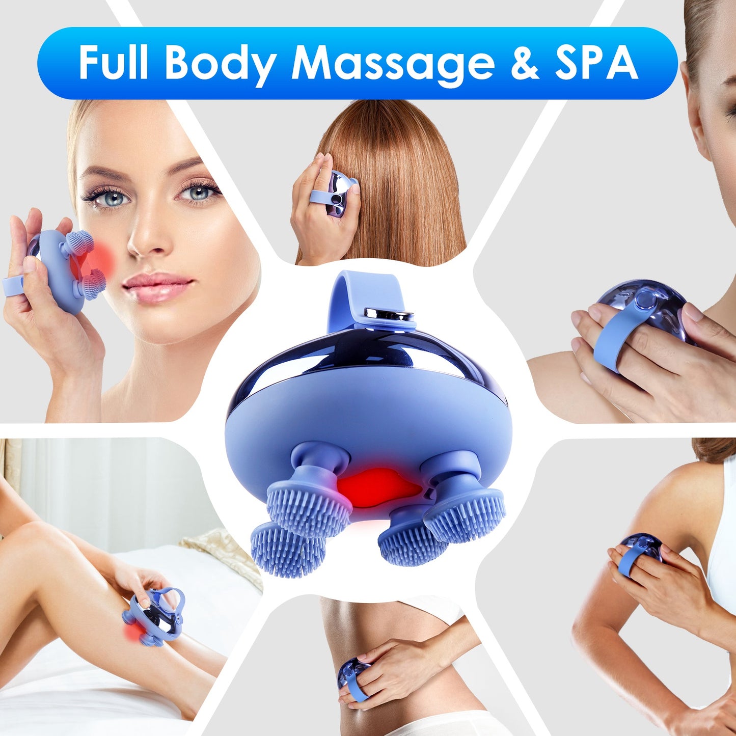 Electric Scalp Massager — Red Light Technology, IPX7 Waterproof, 3 Modes