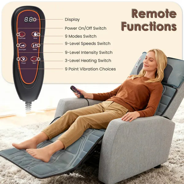 Full Body Massage Mat with Shiatsu Neck Massager — Heat, Timer & Carry Bag