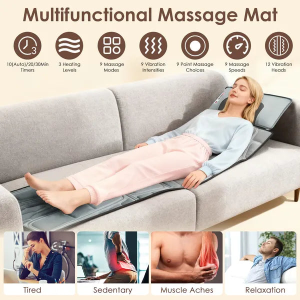 Full Body Massage Mat with Shiatsu Neck Massager — Heat, Timer & Carry Bag