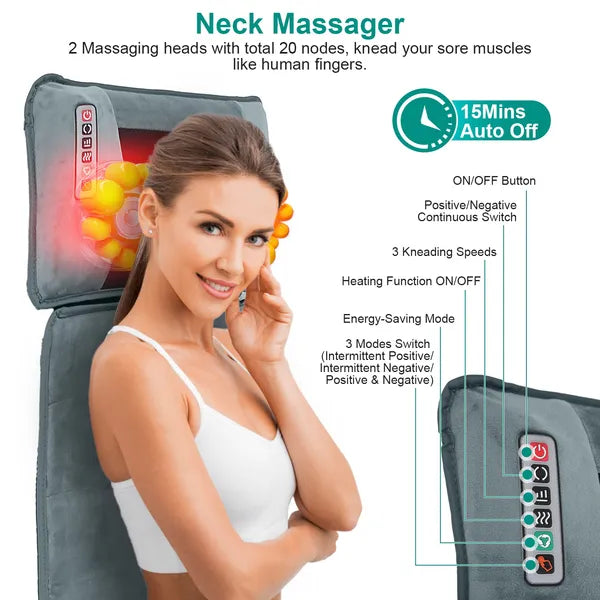 Full Body Electric Massage Mat with Heat — 10 Vibration Motors & Neck Pillow