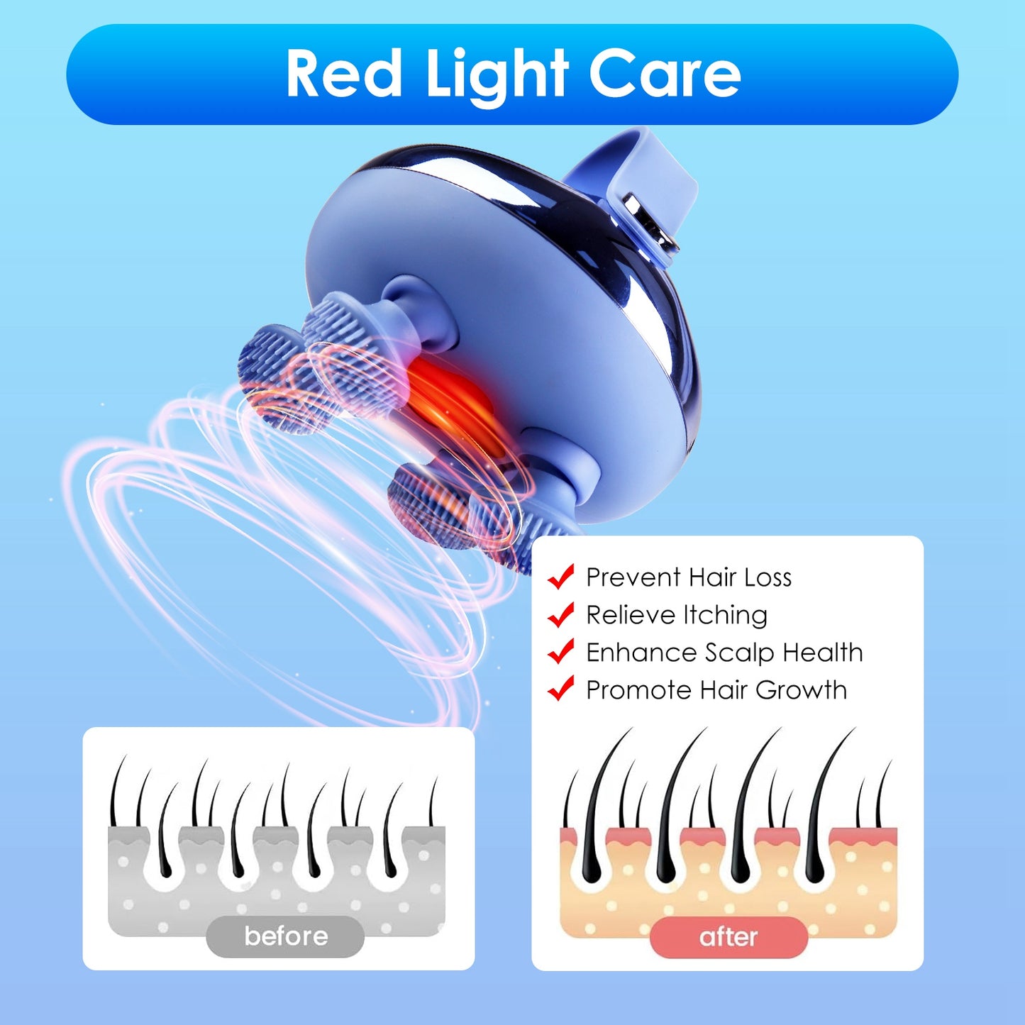 Electric Scalp Massager — Red Light Technology, IPX7 Waterproof, 3 Modes