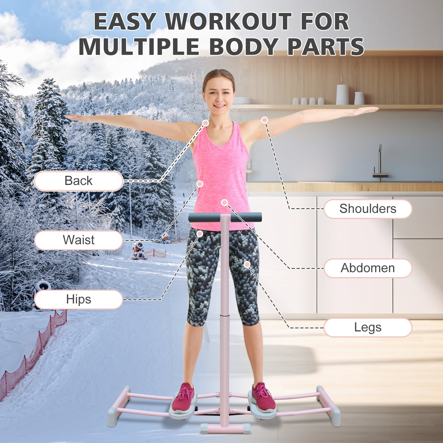 Foldable Ski Machine Trainer — 4-Level Adjustable, Pelvic Floor Trainer