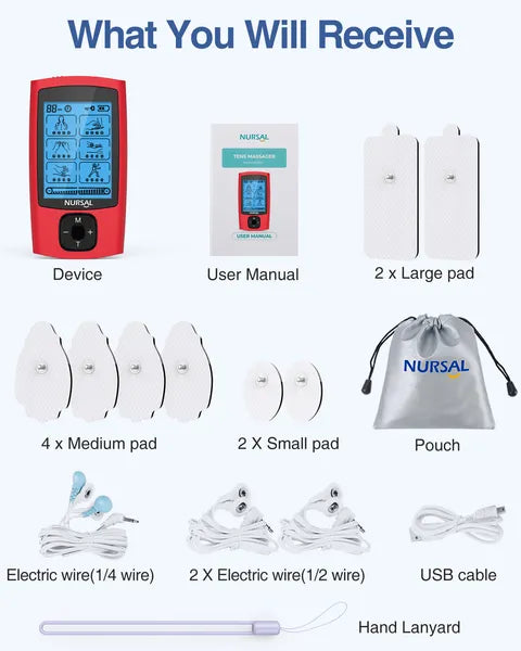24-Mode TENS Unit Muscle Stimulator — Rechargeable, 8 Electrode Pads