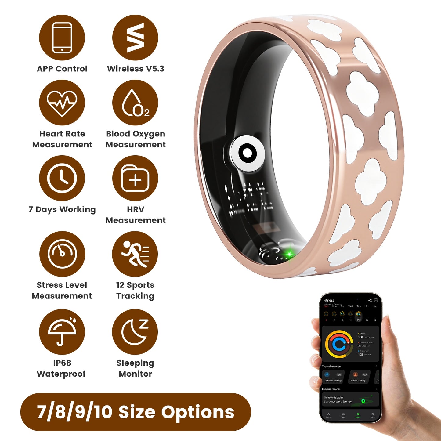 Smart Health Ring Tracker — Sleep, HRV, Stress, Heart Rate Monitor
